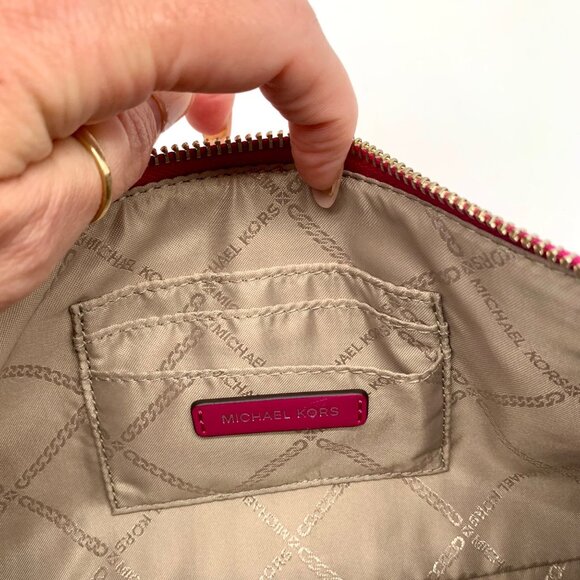 Michael Kors Empire Medium Pink Embellished Suede Chain Link Pouchette Bag - Picture 11 of 12